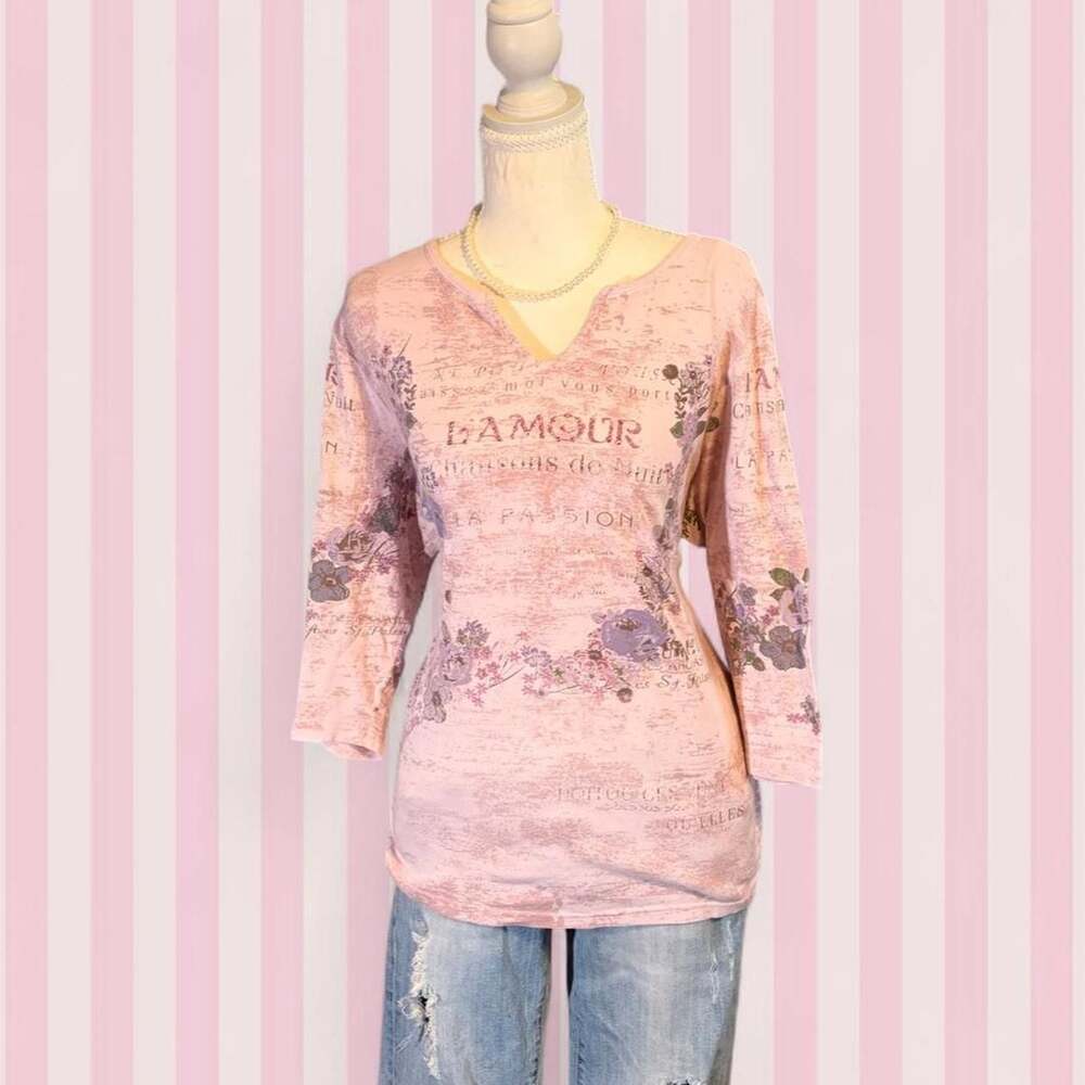 DCC Knits Woman French Script Rhinestone Floral Top